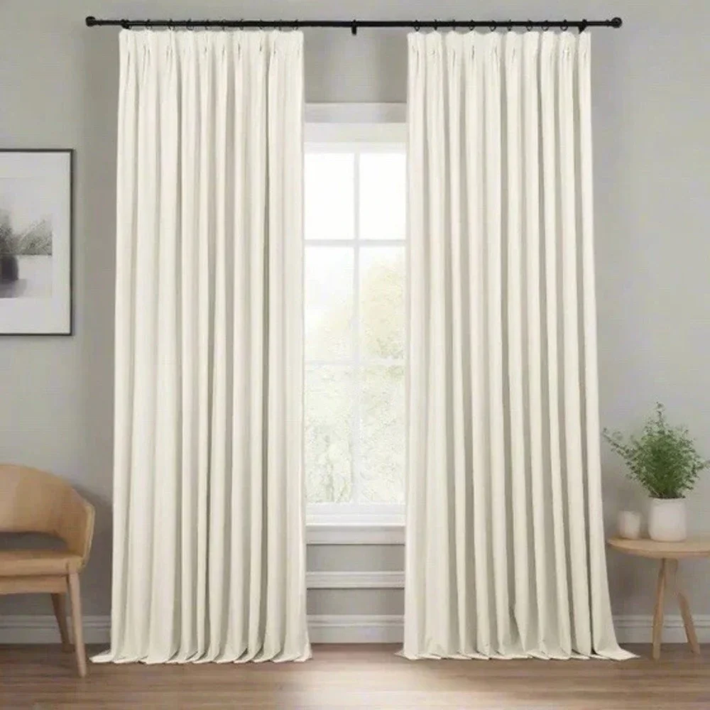 TWOPAGES Lila Thermal Insulated Pinch Pleated Curtains Beige (1) 90